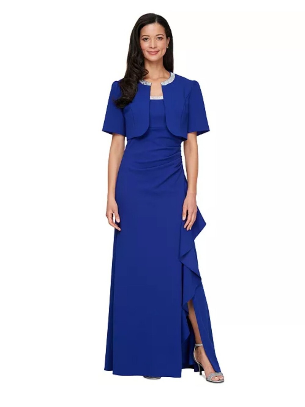 NWT Alex Evenings Royal Blue 2 Pc Beaded Jacket Gown Dress Size 14 MSRP $239